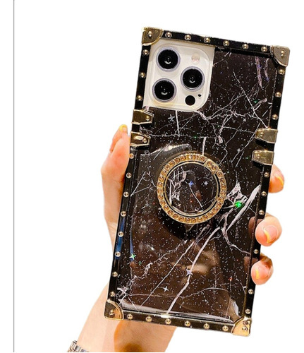 Funda Mármol Cuadro Brillo Sujetadr Para iPhone Samsung Mica
