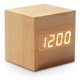 Reloj Despertador Cubo De Madera Digital Pantalla Led - Ps Color Marrón