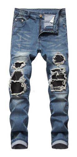 Jeans Chupines Con Efecto Roto Desgastado Para Hombre Jeans