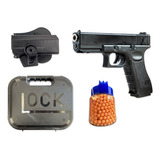 Lanzador Airsoft Glock 17 Con Funda Rigida Estuche Y Balines