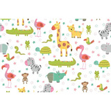 Papel De Parede Adesivo Lavável Infantil Animais Zoo 1mx45cm