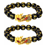 Perlas De Obsidiana Con Amuleto Feng Shui Prosperity, 2 Unid