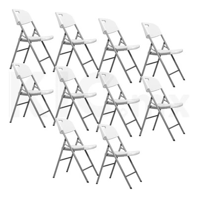 Juego De 10 Sillas Plegables De Plástico Reforzado Blanca Blanco | Envío gratis