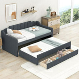 Daybed Twin Con Trundle Y 3 Cajones, Sofá Cama Gris Sin Box 