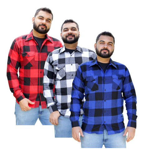 Combo 3 Peças Camisa Flanela Xadrez Masculina Adulto Country