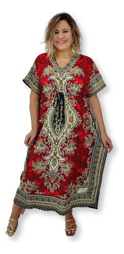 Vestido Kaftan Indiano Longo Estampado Plus Size 227