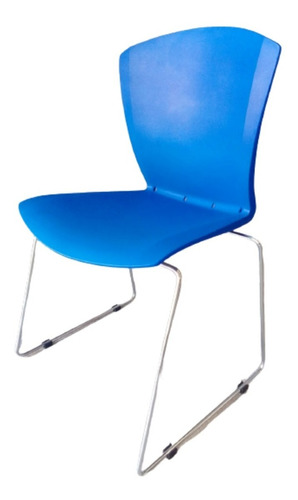 Silla Plástica De Diseño Base Cromada Trineo Azul 