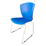 Silla Plástica De Diseño Base Cromada Trineo Azul 