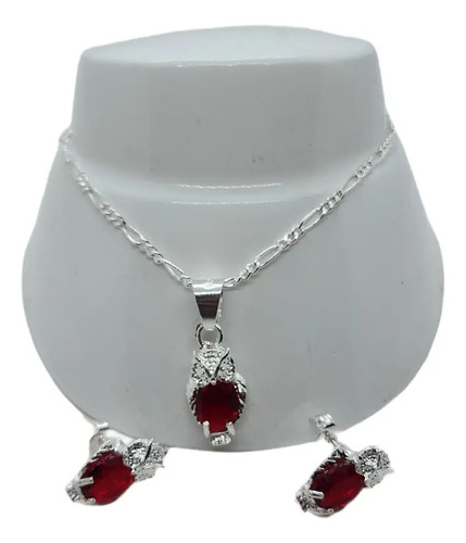 Pulsera De Buho Rojo Zirconias De Plata +aretes S5