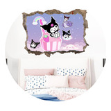 Vinilos Pared Rota 3d Mural Kuromi Cinnamonroll Kitty