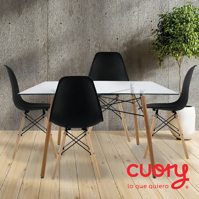 Set De 4 Sillas Eames Comedor Modernas Minimalistas Cocina Estructura De La Silla Madera Asiento Negro Diseño De La Tela Plastico | Meses sin interés