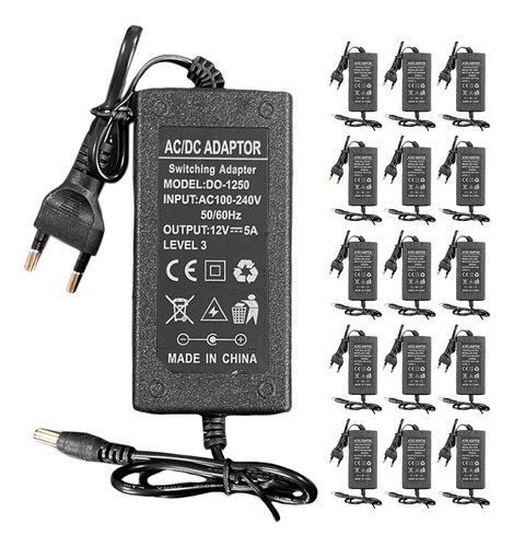 15x Fonte 12v 5a Bivolt- Preta 5 Amperes - Plug P4 Cftv Fita