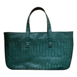 Amplia Grande Cartera Croco Verde Cuero Ecológico