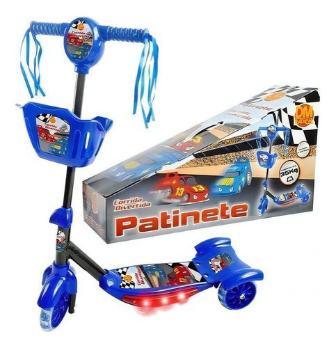 Patinete 3 Rodas Infantil Musical Luzes Cesta Menino