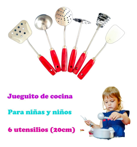 6 Mini Utensilios Cocinita Volteador Cucharón Chef Juguete 