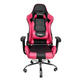 Cadeira De Escritório Mymax Mx7 Gamer Ergonômica  Preto E Rosa Com Estofado De Couro