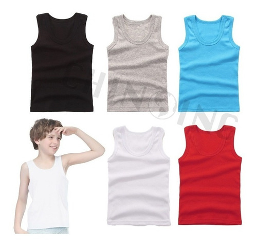 Pack 3 Camiseta Polera Algodón Musculosa Niños - Sin Manga