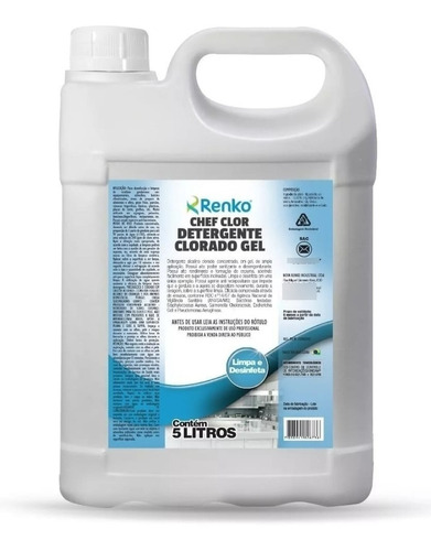 Chef Clor Detergente Clorado Gel Renko 5l Limpa E Desinfeta