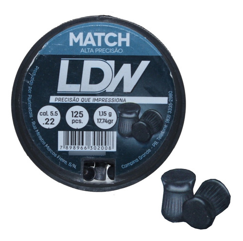 Chumbinho Match Ldw Carabina 5.5 Alta Precisao C/ 125 Chumbo