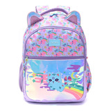 Mochila De Espalda Gato Holograma 17 Escolar Skora Color Lila