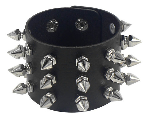 Pulsera Brazalete Con Picos Metalicos Punk De Piel Suave