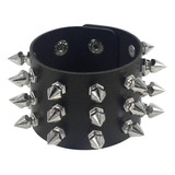 Pulsera Brazalete Con Picos Metalicos Punk De Piel Suave