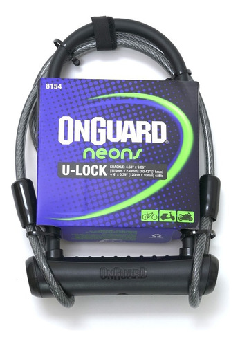 Candado Bicicleta Onguard U-lock Neon Con Cable Color Negro