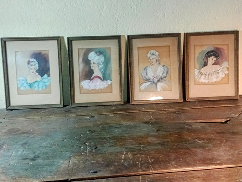 Óleo Sobre Madera Mujeres Retratos Antiguos