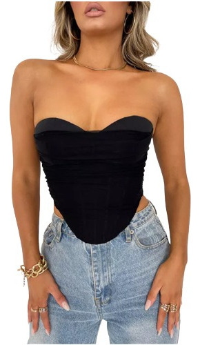 Blusa Top Crop Sexy Tipo Corset Strapless Mujer Sensual