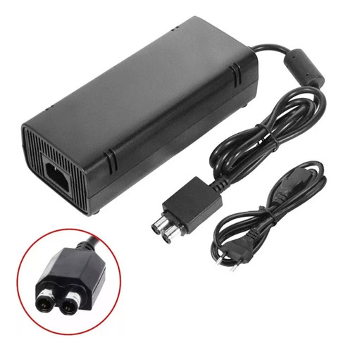 Fonte Xbox 360 Slim 2 Pinos Bivolt 110/220v 135w Cabo Força