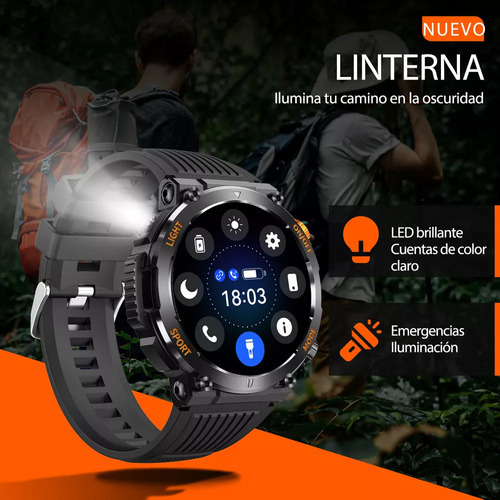 Reloj Inteligente Militar Para Hombres Con Linterna Led 450m