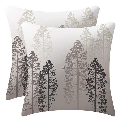 Fundas De Almohada De Árbol Gris Bosque Decorativo Nat...