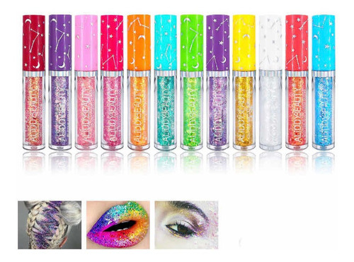 Set 12 Brillos Lip Gloss Glitter Para Labios, Cara Y Ojos