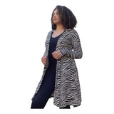 Cardigã Feminino Em Malha Sobretudo Parka Animal Print