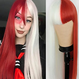 Peluca Shoto Todoroki Cabello Lacio Mitad Rojo Y Blanco N