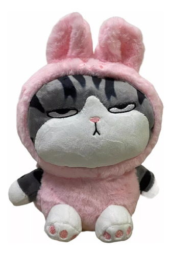 Peluche Gatito Kawaii Enojado Disfraz Conejito Rosa Suave