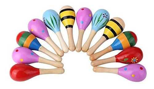 Sansheng 12pcs Mini Wood Festival Maracas Toys, Wood Maracas