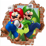 Vinilo Efecto 3d Pared Rota Mario Y Luigi - 80cmx80cm