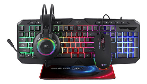 Kit Gamer 3dfx Taranis Pro Teclado Mouse Audifonos Mouse Pad