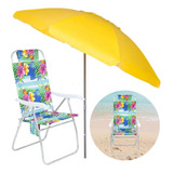 Kit Praia Cadeira Prosa Floral + Guarda-sol Articulado Amare