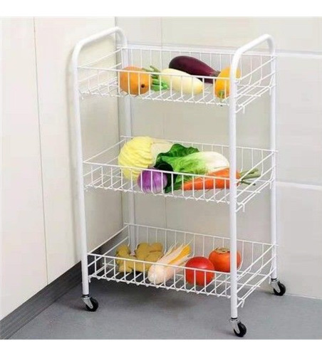 Estante Organizador Para Cocina Con Ruedas De 3 Niveles Color Blanco