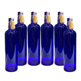 6 Botellas Vidrio Azul Hooponopono Lisa Con Corcho  Full