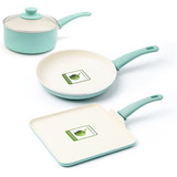 Greenlife Juego 4 Utensilios Cocina Sartenes Azul Turquesa