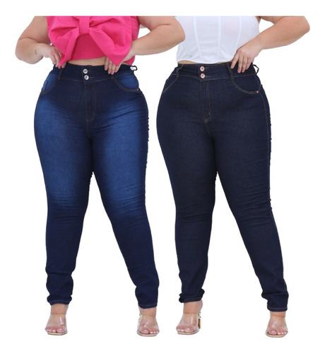 Kit 2 Calça Plus Size Feminina Jeans Cintura Alta Top Lycra