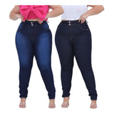 Kit 2 Calça Plus Size Feminina Jeans Cintura Alta Top Lycra