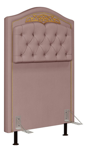 Cabeceira Cama Box Solteiro 90cm Tachas Imperial Veludo Rosê