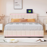 Machome Cama Tapizada Tamano Queen Con Luz Led Y 4 Cajones, 