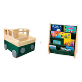 Kit Montessori, Caixa De Brinquedos Jipe E Rack Para Livros