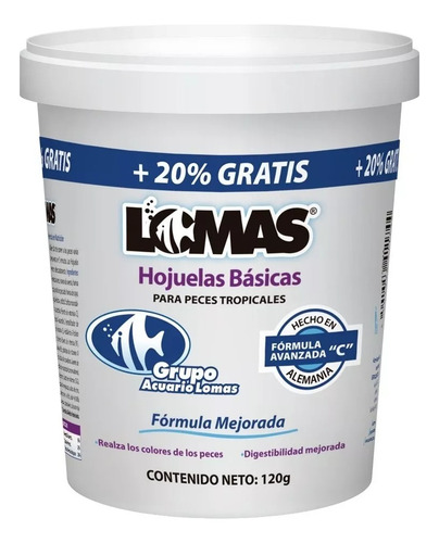 Alimento Comida Para Peces Hojuelas Basicas Lomas 100 Grs.