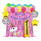 Globos Kit Unicornio Arcoiris Flor Decoración Cumpleaños 